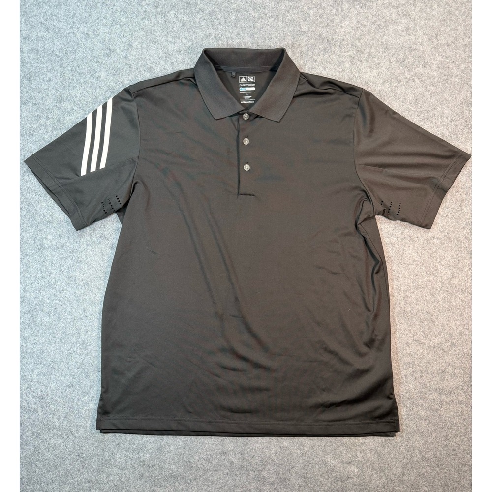 Adidas Golf Puremotion CoolMax Mens Black 3-Stripe Performance Polo‎ Shirt Large